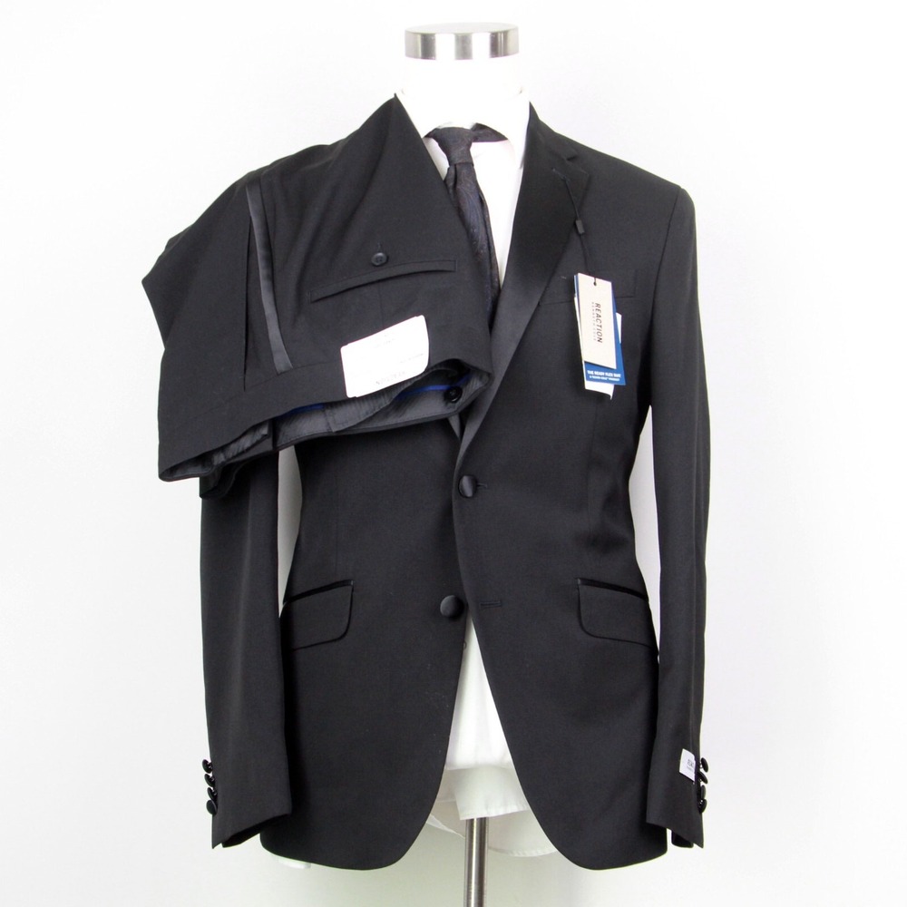 Kenneth Cole Reaction Tuxedo Mens 40L Black 2-pc Suit Slim Fit 33W 32L